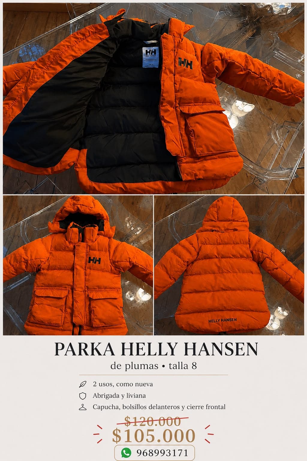 Parka Helly Hansen de plumas talla 8