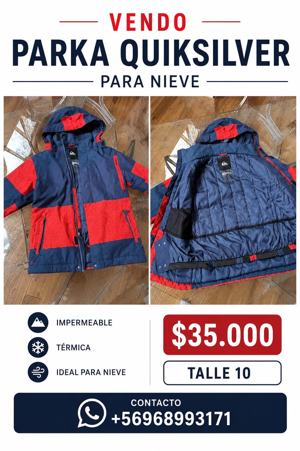 Parka Quiksilver para nieve niño talla 10
